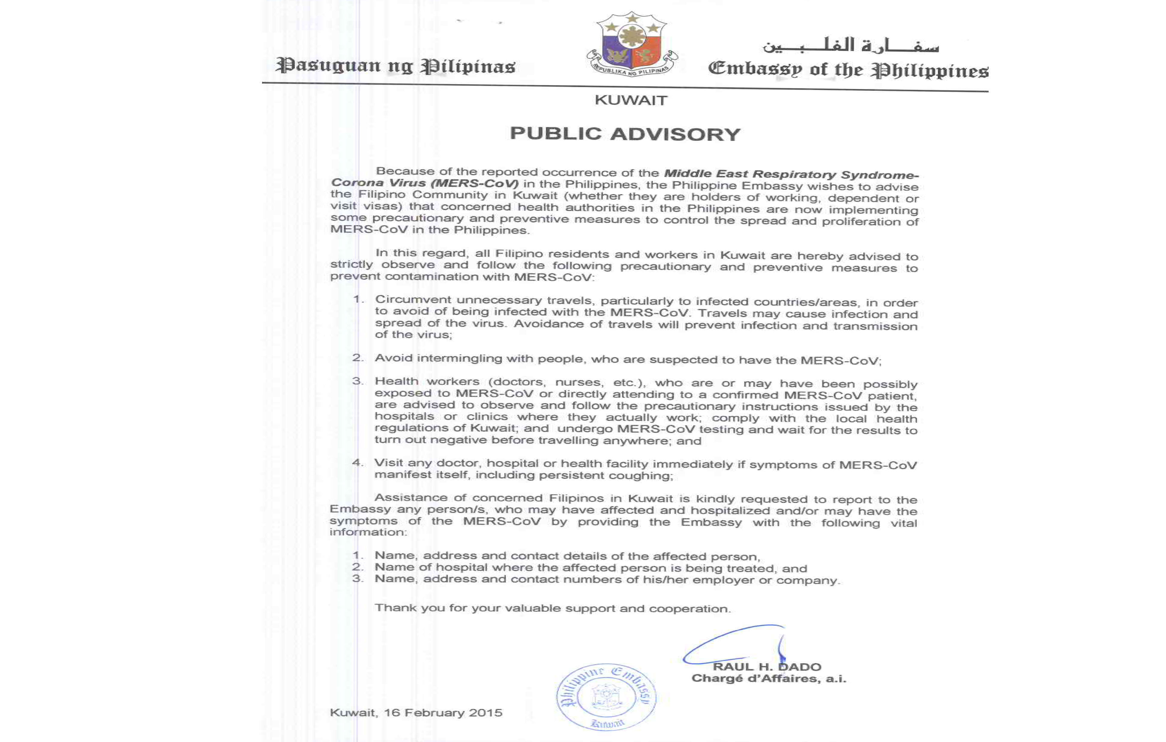 Public Advisory - MERS-COV